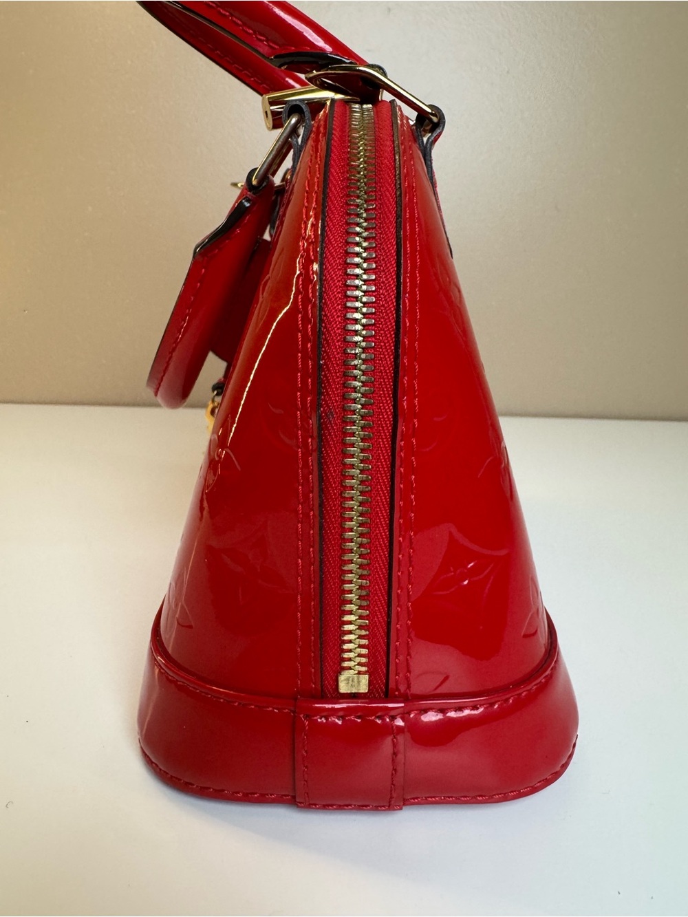 Louis Vuitton Red Patent Alma Satchel with Gold Hardware - Picture 7 of 10